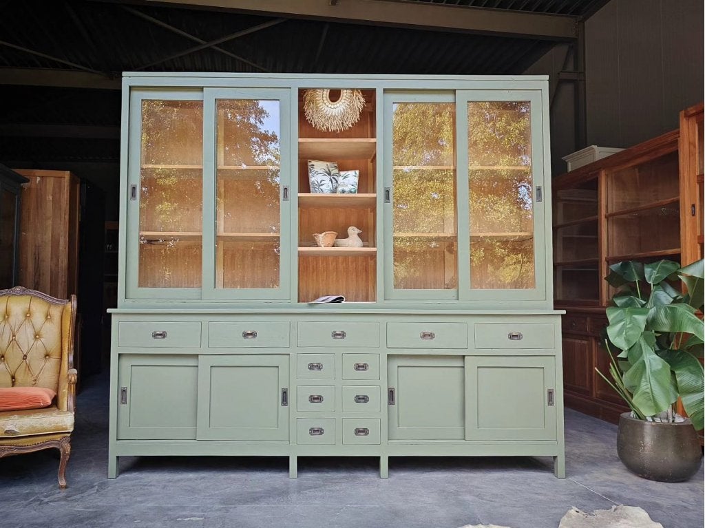 XL Buffetkast ~ Mosgroen ~ Teak #542, Niet ingevuld, 200 cm of meer, Niet ingevuld, Met lade(s)