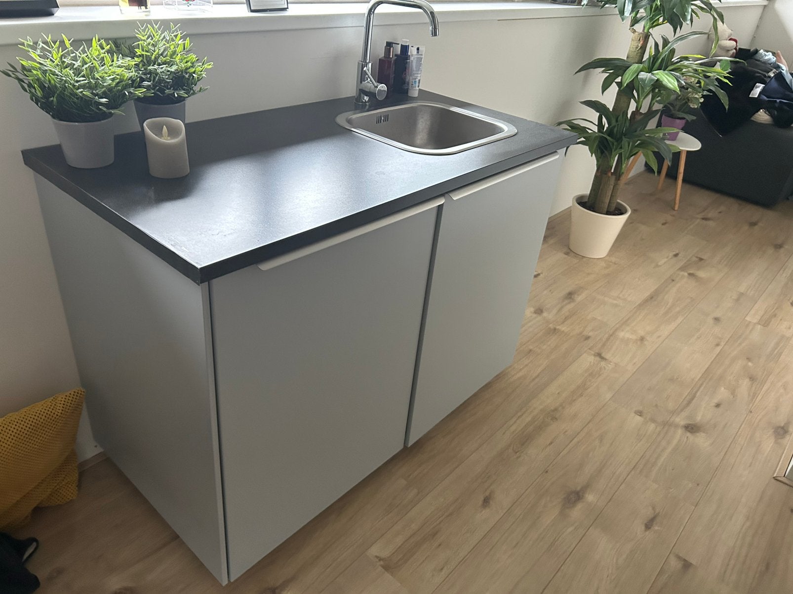 Ikea keukenblok grijs met spoelbak en kraan, Ophalen, Gebruikt, Enkelwandige keuken, Grijs