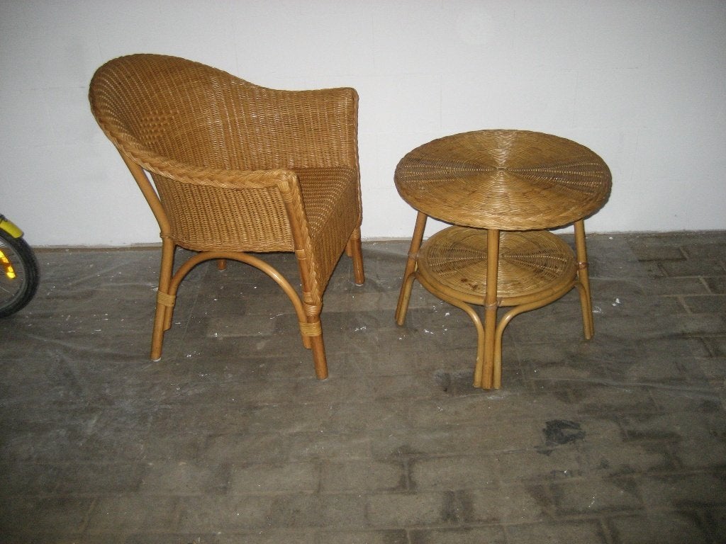 Rotan stoel en tafel, Ophalen, Bruin, Riet of Rotan, Zo goed als nieuw
