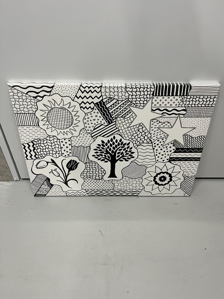 Set van 2 zwart-wit canvas schilderijen (50x40 & 70x50), Antiek en Kunst, Ophalen