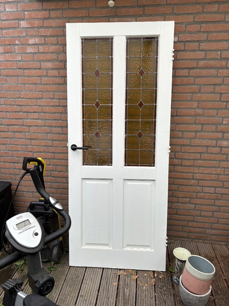 Paneeldeur met glas in lood, Doe-het-zelf en Verbouw, Deuren en Horren, Ophalen, Gebruikt, 80 tot 100 cm, Binnendeur