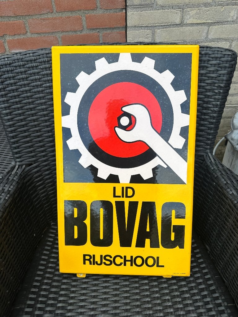 Mooi emaille BOVAG RIJSCHOOL bord. Langcat., Verzamelen, Ophalen of Verzenden, Gebruikt, Reclamebord