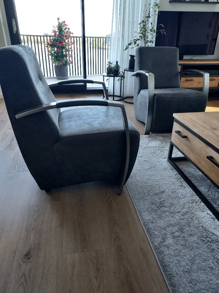 2 Polsetti fauteuils, microleer antraciet, zeer mooi, Huis en Inrichting, Fauteuils, Stof, Minder dan 75 cm, Ophalen of Verzenden