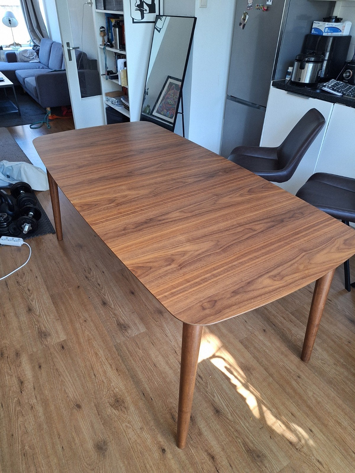 Uitschuifbare Eettafel Walnoot Deens Design (180/220 cm), Ophalen, Gebruikt, 200 cm of meer, 50 tot 100 cm