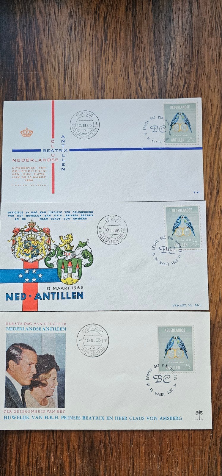 4 FDC's Nederlandse Antillen E41 - Huwelijk Beatrix & Claus, Postzegels en Munten, Verzenden