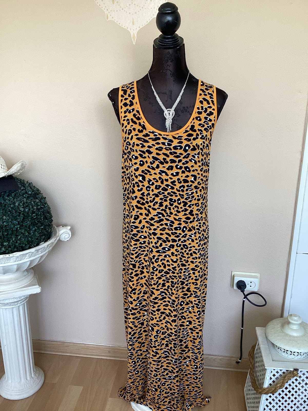 John Cabot Maxi Jurk met Luipaardprint - Maat XL, Kleding | Dames, Jurken, Zo goed als nieuw, Maat 46/48 (XL) of groter, Oranje