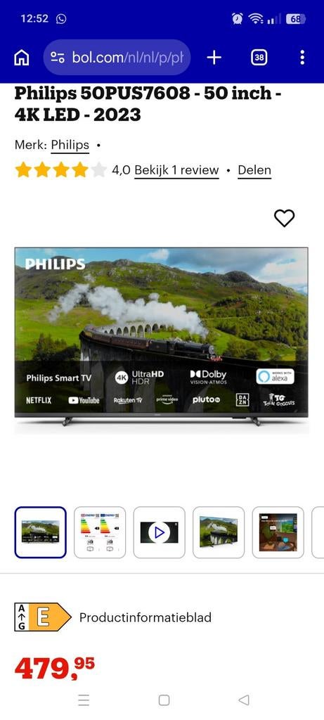 Philips 50pus7608 nieuw in doos €325!!, Philips, 50 Hz, Nieuw, Ophalen of Verzenden