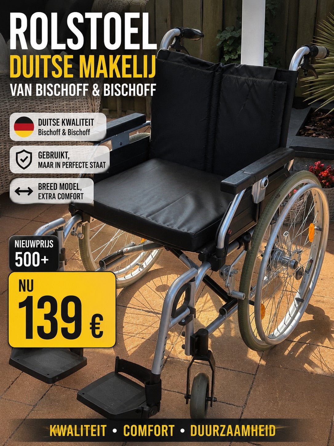 Mooie stevige inklapbare Rolstoel Bischoff, Duitsland, Meer info ☎️0️⃣6️⃣➖2️⃣0️⃣9️⃣0️⃣1️⃣0️⃣4️⃣0️⃣, Bischoff, Zo goed als nieuw