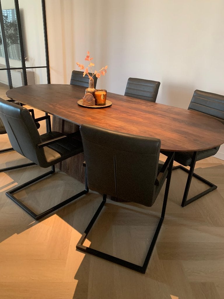 6 eetkamerstoelen - Zo goed als nieuw, Ophalen, Leer, Zo goed als nieuw, Grijs