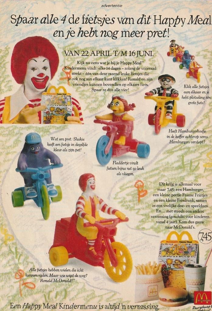 Retro reclame 1991 McDonald's Happy Meal de fietsjes, Verzamelen, Verzenden, Overige typen