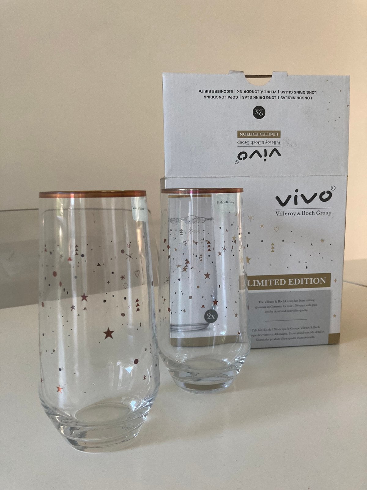 Vivo 8 limited edition waterglazen, Ophalen of Verzenden, Zo goed als nieuw, Waterglas