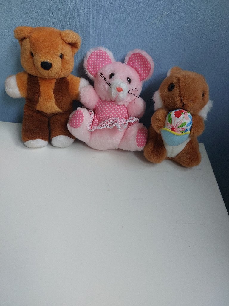 3 knuffels NIEUW,  beertje, haas met ei en roze muis, Overige merken, Overige karakters, Overige typen, Nieuw