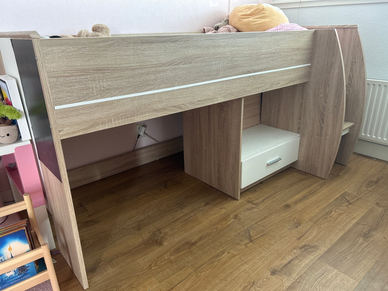 Halfhoogslaper met lades en opbergruimte, Ophalen, Gebruikt, 90 cm, Eenpersoons