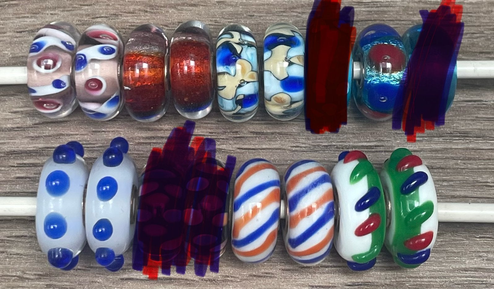 Nieuwe Murano glas bedeltjes met blauw tinten, Sieraden, Tassen en Uiterlijk, Bedels, Nieuw, 4 bedels of meer, Zilver, Ophalen
