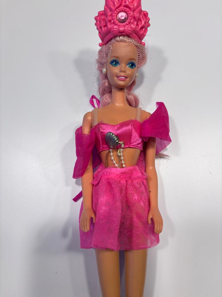 Vintage Barbie Zeemeermin Pop Roze met Kroon, Ophalen of Verzenden, Zo goed als nieuw, Barbie