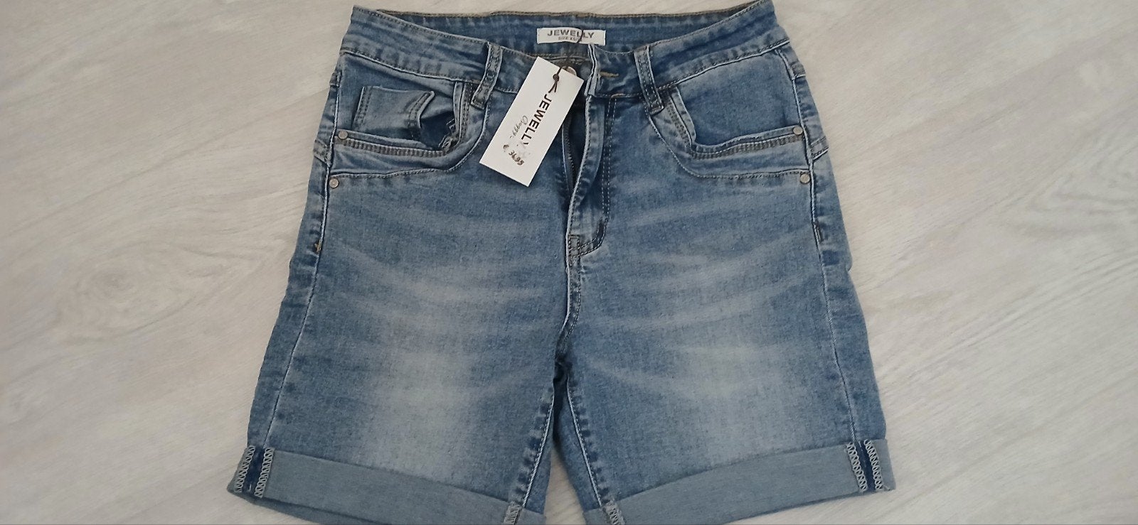 nieuwe korte jewelly jeans broek mt xs, Ophalen of Verzenden, Nieuw, Blauw