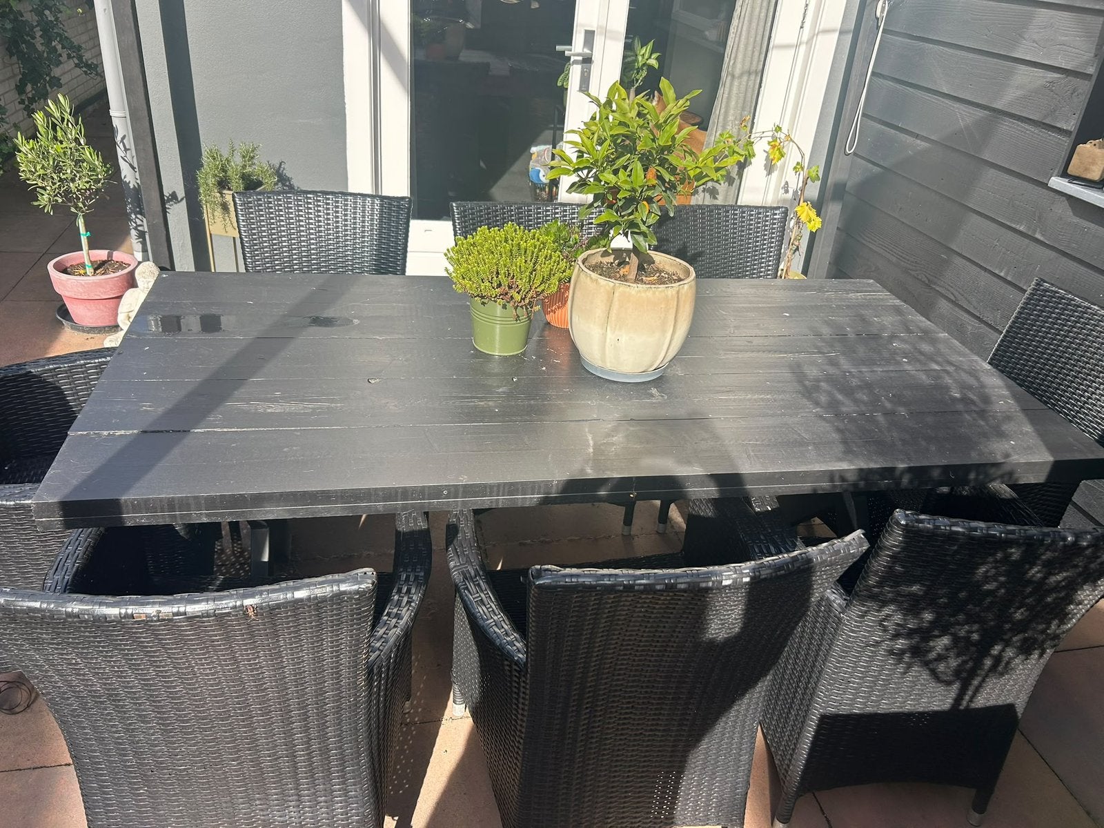 Tuin tafel met 8 stoelen., Ophalen of Verzenden, Zo goed als nieuw, Hout