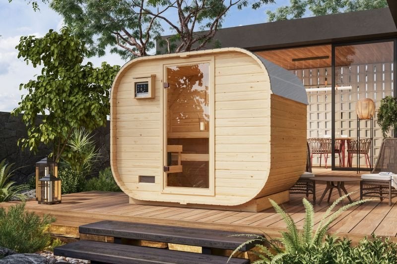 Barrel Sauna Quadro 1 Plus" voor 3-4 personen, Ophalen, Fins of Traditioneel, Sauna Service, Info@saunaservice.nl
