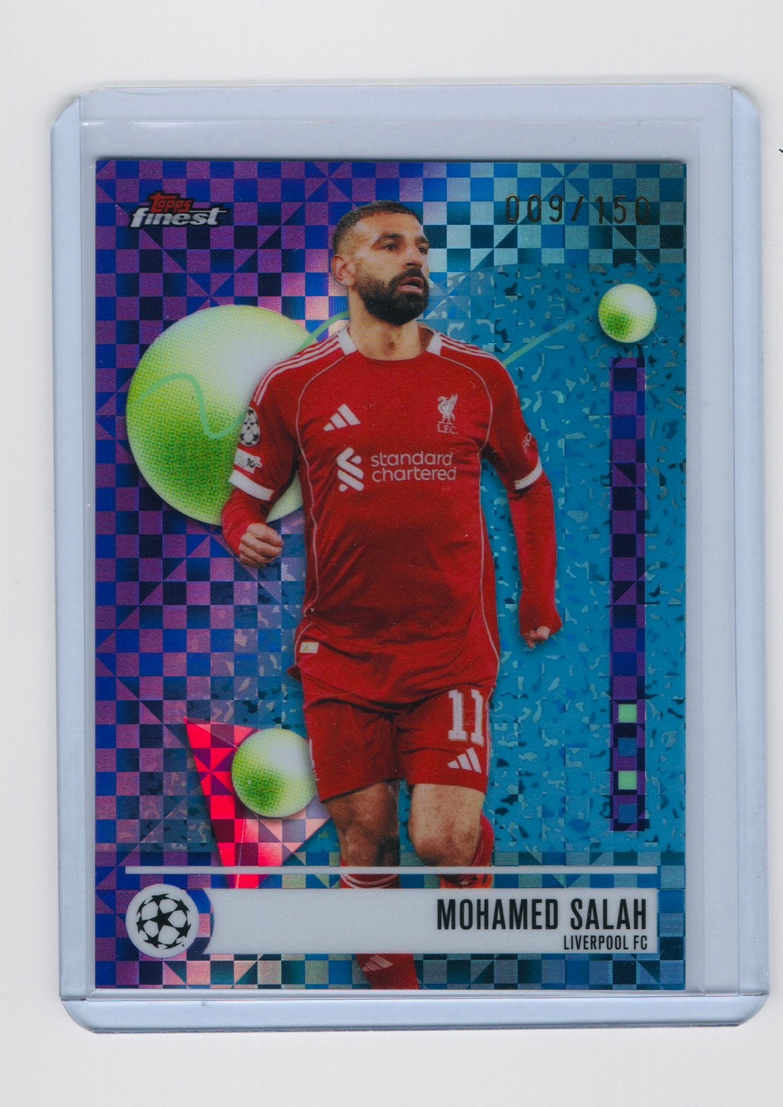 Mohamed Salah purple refractor /150 | topps finest, Ophalen of Verzenden, Zo goed als nieuw, Plaatje