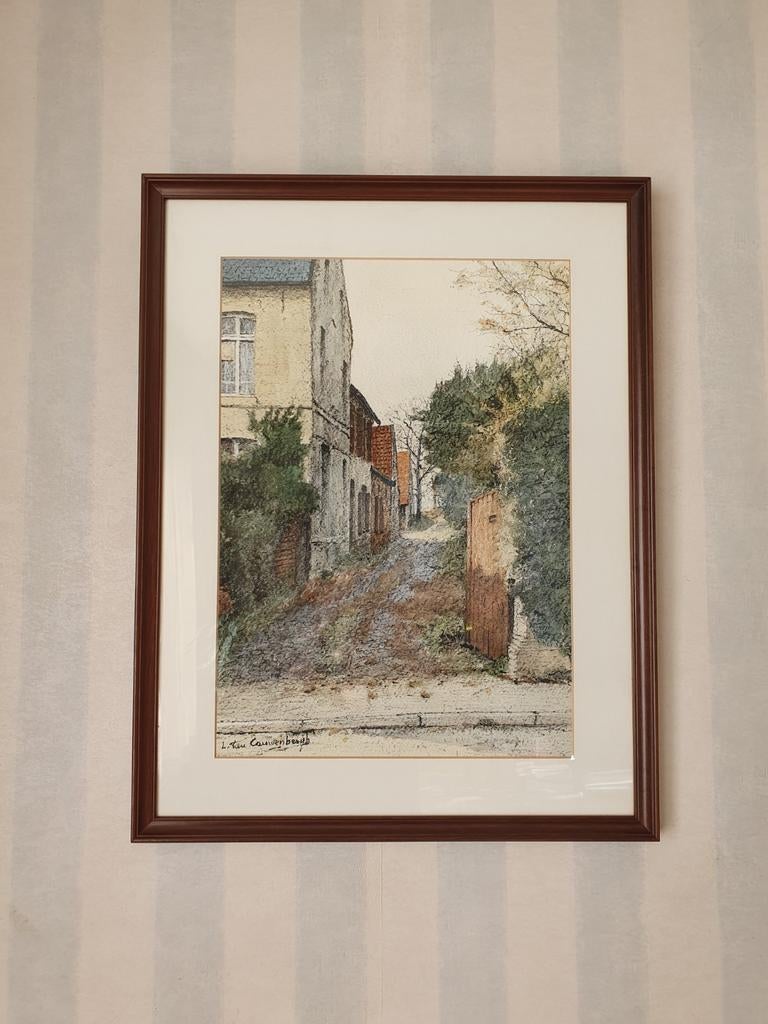 Ingelijste aquarel van L. Van Cauwenbergh, Antiek en Kunst, Kunst | Schilderijen | Klassiek, Ophalen of Verzenden