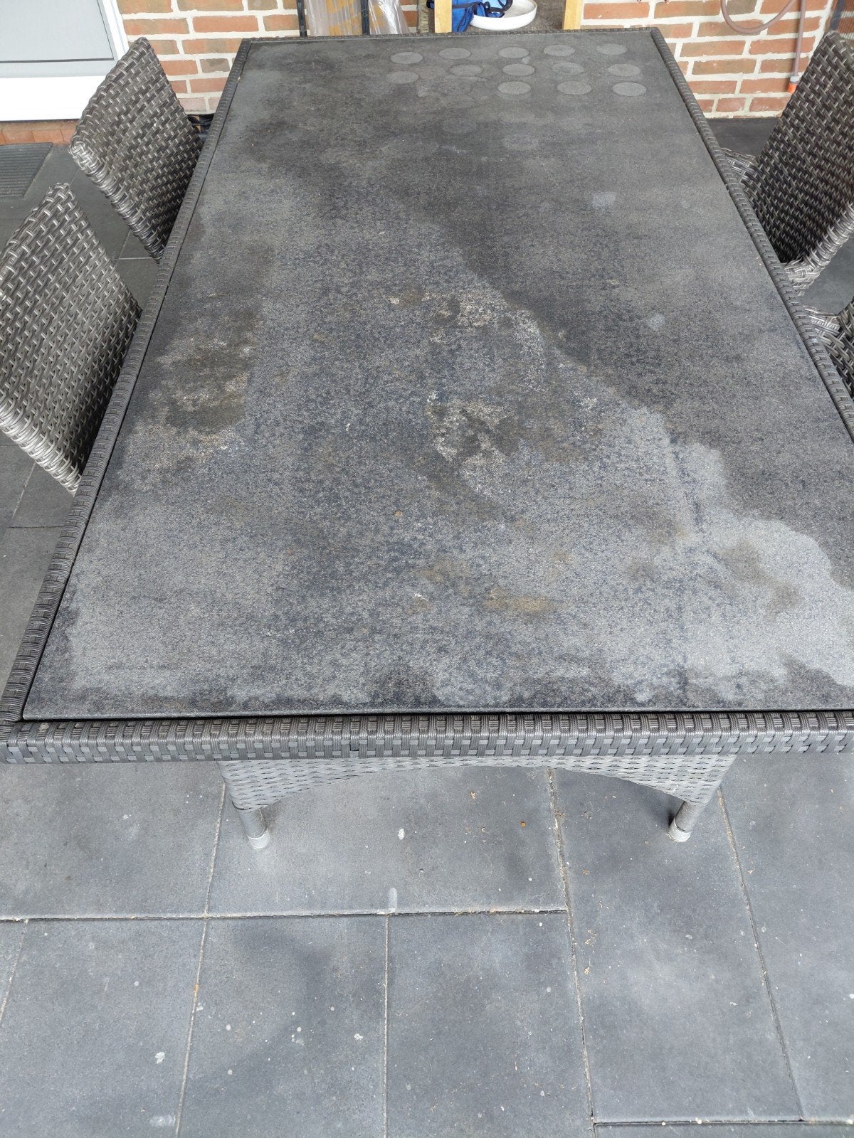 tuintafel met 4 stoelen en kussens te koop., Tuin en Terras, Ophalen, Gebruikt, Rechthoekig