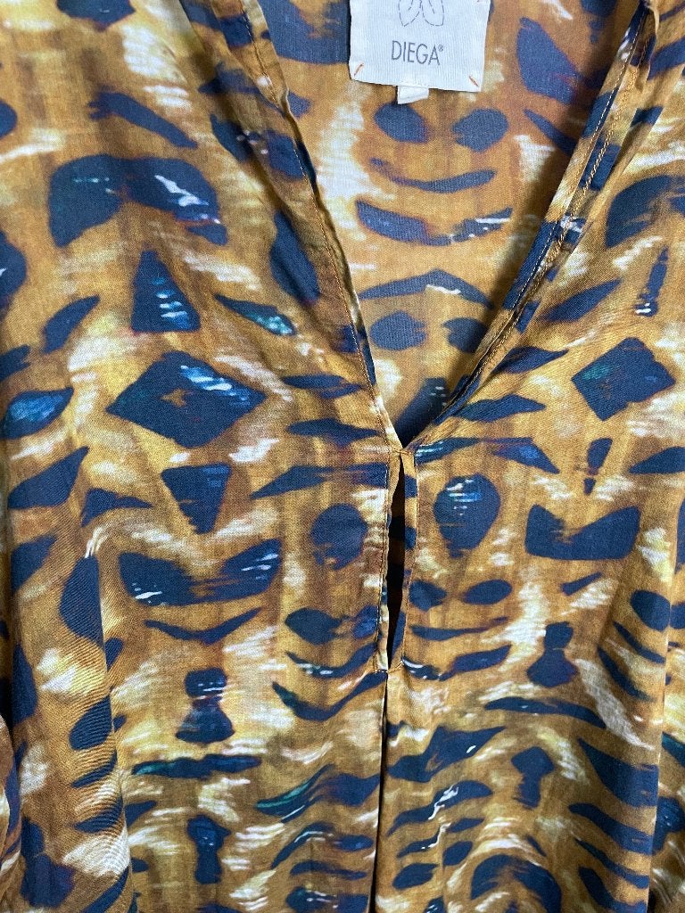 Diega lange blouse zwart geel bruin maat M abstracte print, Maat 38/40 (M), 6 rue Béranger 75003 Paris, Eshop@diega.fr, Geel