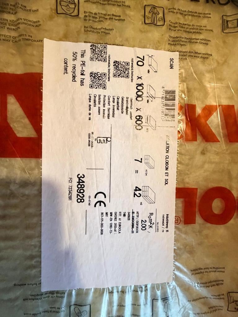 Nieuw pak glaswol isolatie - Rockwool - Ede, Doe-het-zelf en Verbouw, Isolatie en Afdichting, Ophalen, Dakisolatie, 12 cm of meer