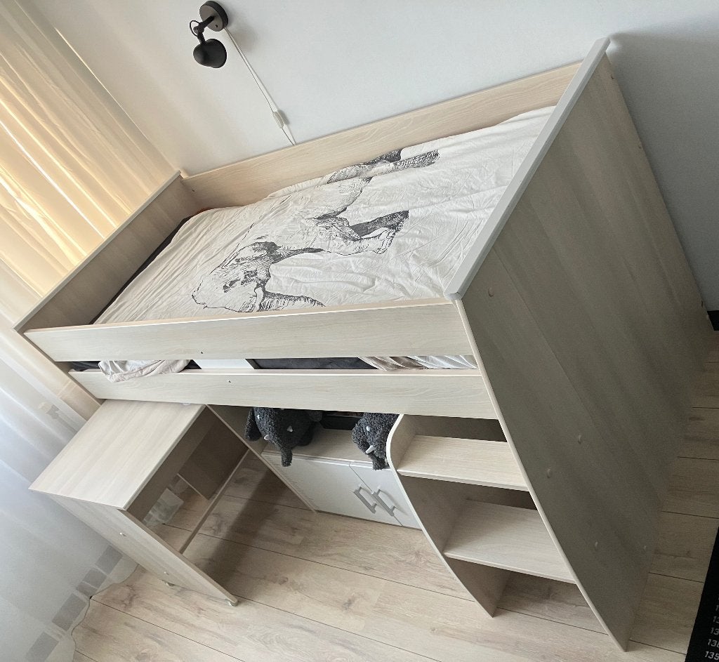 Halfhoogslaper met bureau, Ophalen, Gebruikt, Eenpersoons, 210 cm