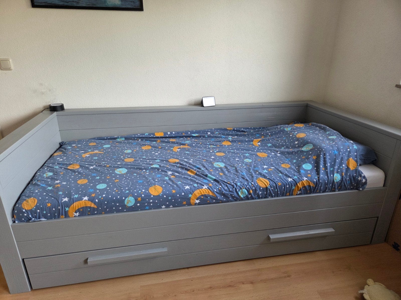 WOOOD Bedbank met opberglades - Kleine beschadigingen, Ophalen, Gebruikt, 90 cm, Eenpersoons