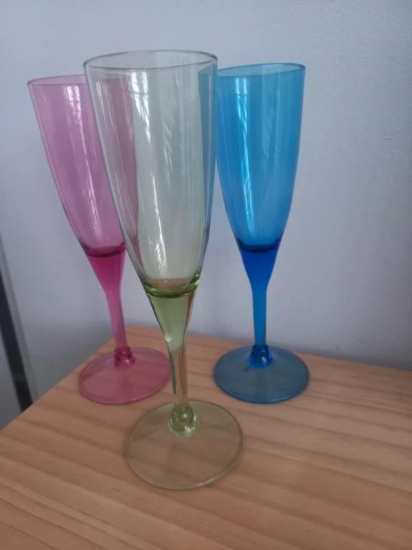 Leonardo champagneglazen kunststof gekleurd groen blauw roze, Ophalen of Verzenden, Zo goed als nieuw, Overige stijlen, Overige materialen