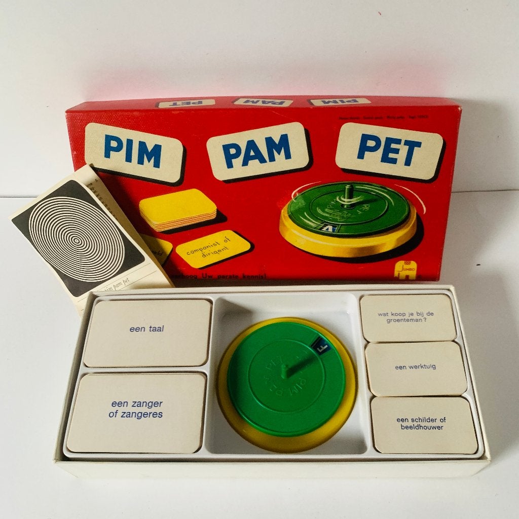 Spel Pim Pam Pet - Vintage gezelschapsspel compleet, Ophalen of Verzenden, Zo goed als nieuw