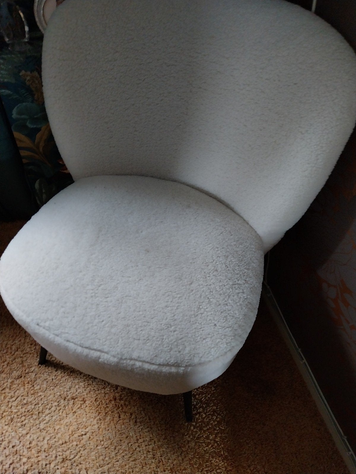 Witte Teddy Bouclé Fauteuil - Comfortabele Bijzetstoel, Huis en Inrichting, Stoelen, Ophalen, Wit, Zo goed als nieuw, Stof