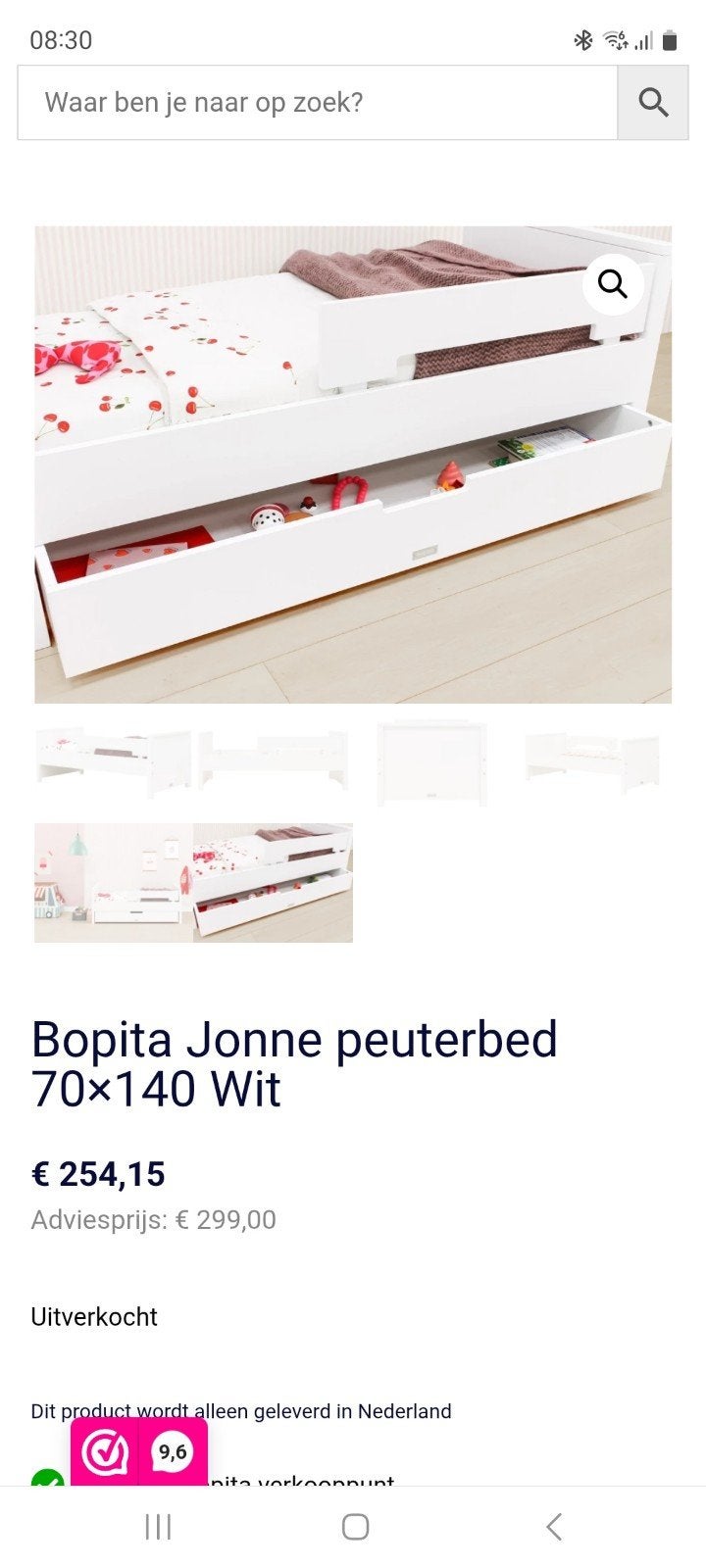 Bopita Jonne peuterbed 70 x 140, Kinderen en Baby's, Kinderkamer | Bedden, Ophalen, Zo goed als nieuw, 140 tot 160 cm, Minder dan 70 cm