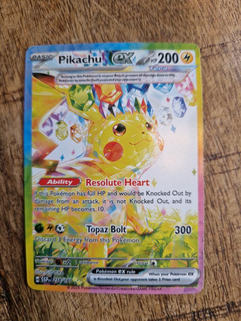 Pokémon Kaart Pikachu EX SSP 238/191, Ophalen of Verzenden, Zo goed als nieuw, Losse kaart, Foil