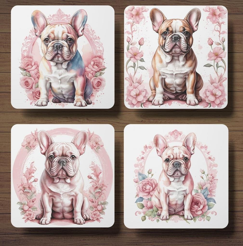 Franse Bulldog Delfts Roze onderzetters met houder, Ophalen of Verzenden, Nieuw