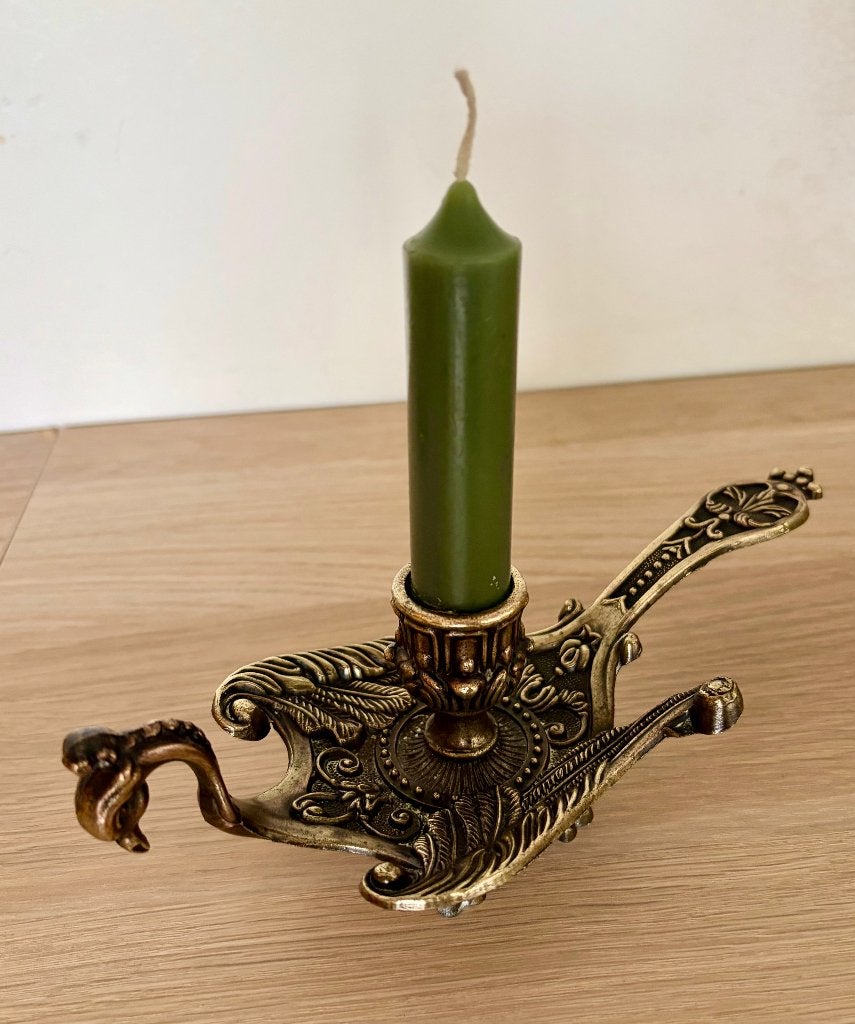 Messing Antieke Italiaanse kandelaar Vuurvogel Phoenix, Antiek en Kunst, Ophalen of Verzenden, Koper of Brons