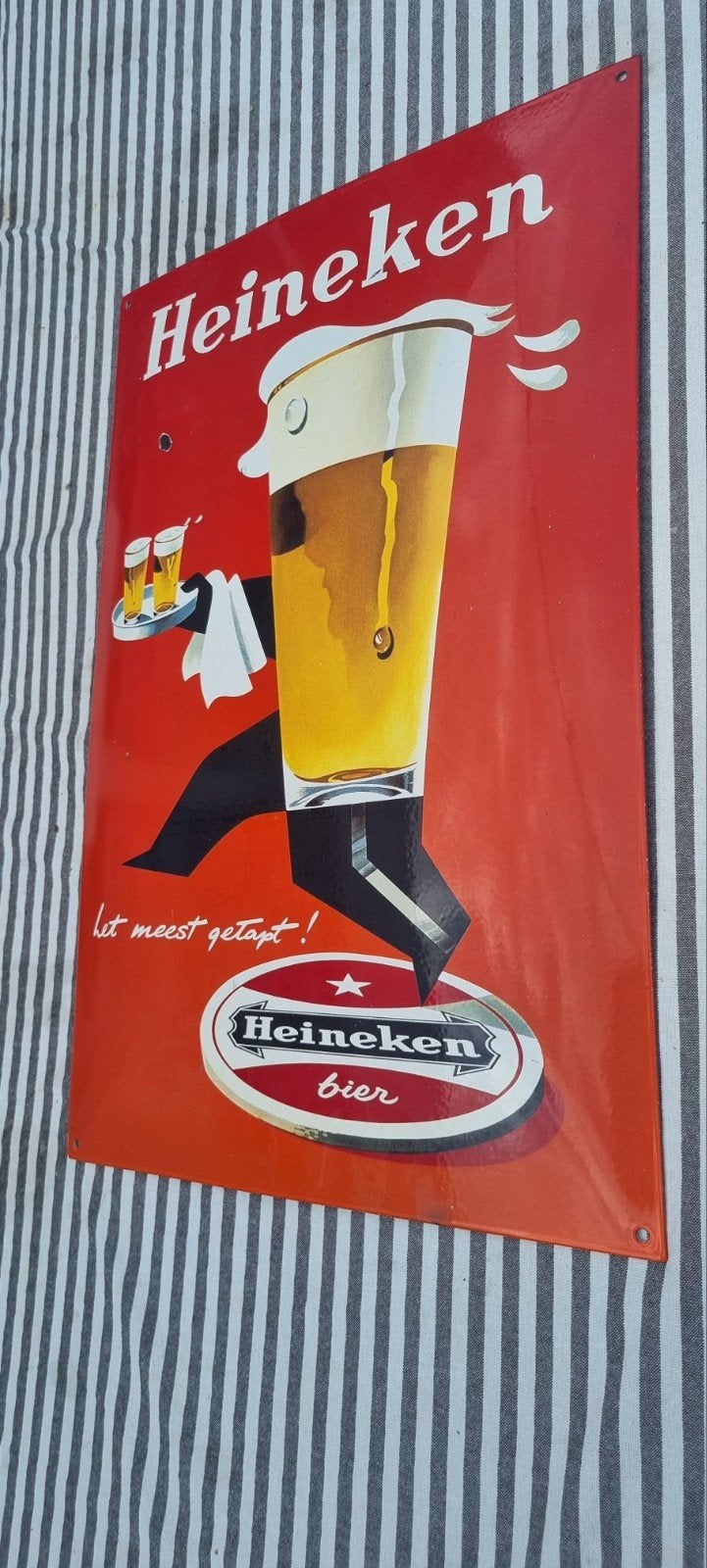 Heineken bier emaille reclamebord bord mancave bar, Ophalen of Verzenden, Gebruikt, Reclamebord