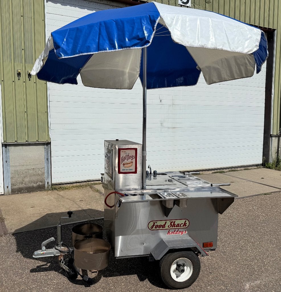 RVS Hotdogkraam hotdogkar op aanhanger met parasol, Ophalen, Gebruikt