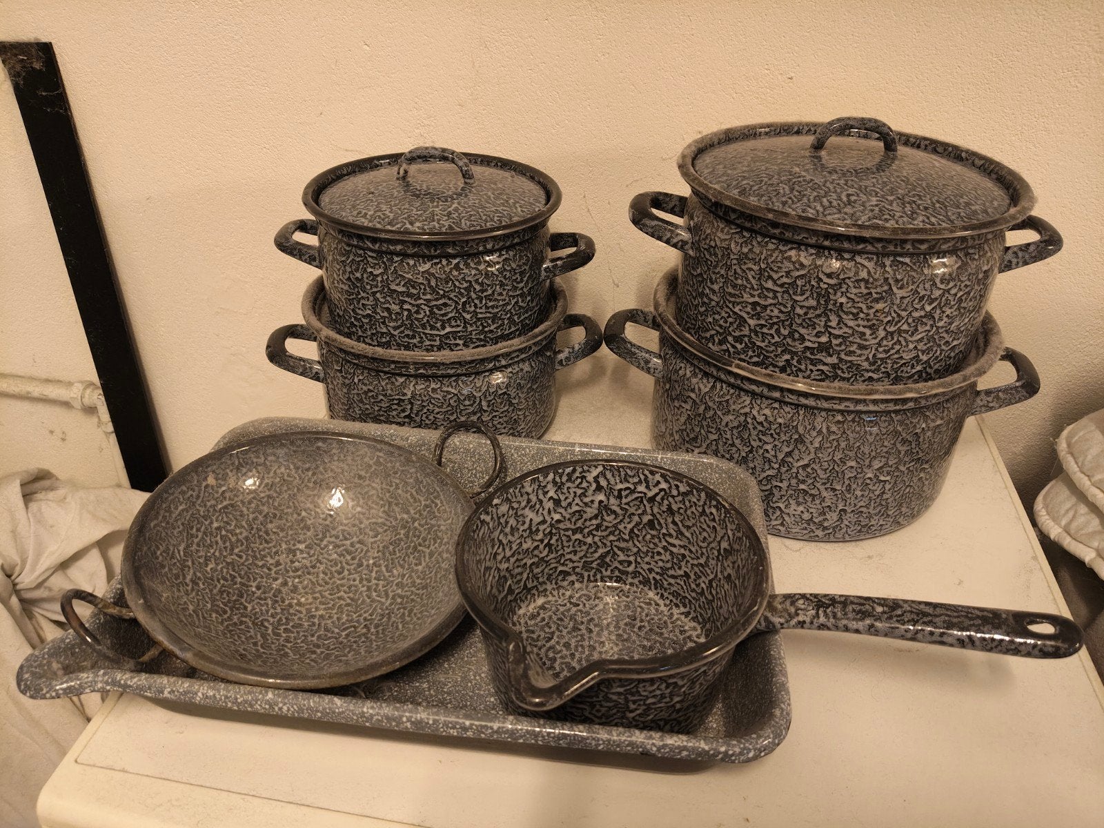 Emaille set grijs, Antiek en Kunst, Ophalen