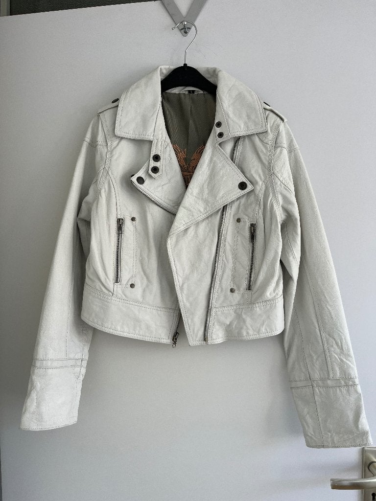 Nieuw leren jasje S  (Transmission), Kleding | Dames, Jasjes, Kostuums en Pakken, Wit, Nieuw, Ophalen of Verzenden, Jasje