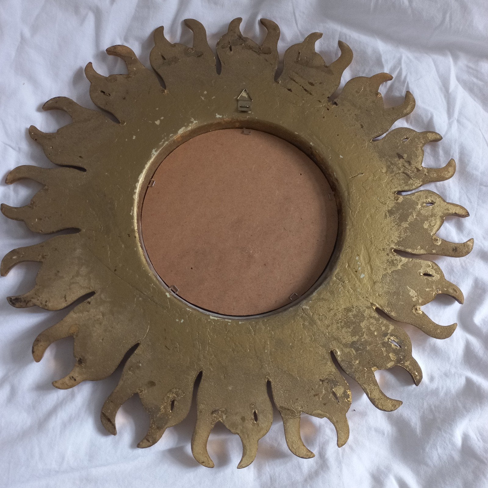 Houten ZON-spiegel - 47 cm doorsnee, Ophalen, Gebruikt, Rond, Minder dan 50 cm