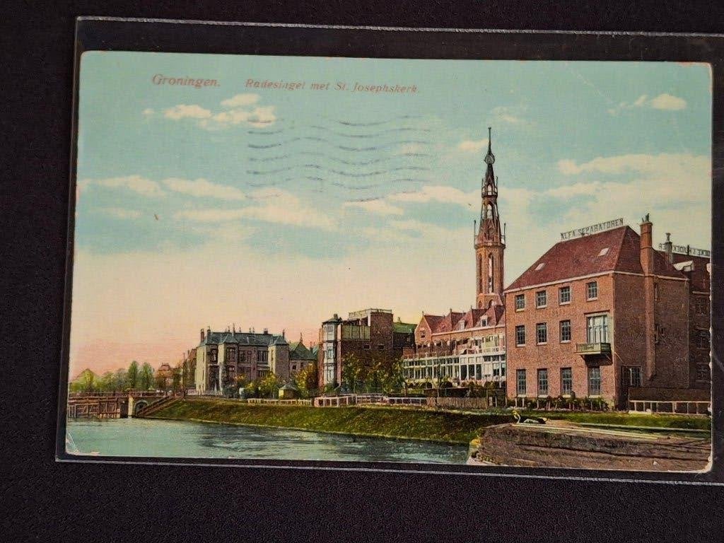 Ansichtkaart Groningen, Reitdiepsingel met St. Josephkerk, Ophalen of Verzenden, Voor 1920, Gelopen, Groningen