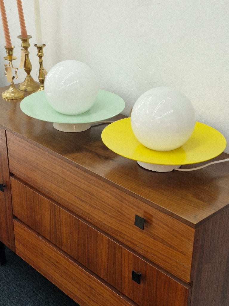 Set space age 'ufo" plafondlampen geel & mintgroen, Ophalen, ., Zo goed als nieuw, .