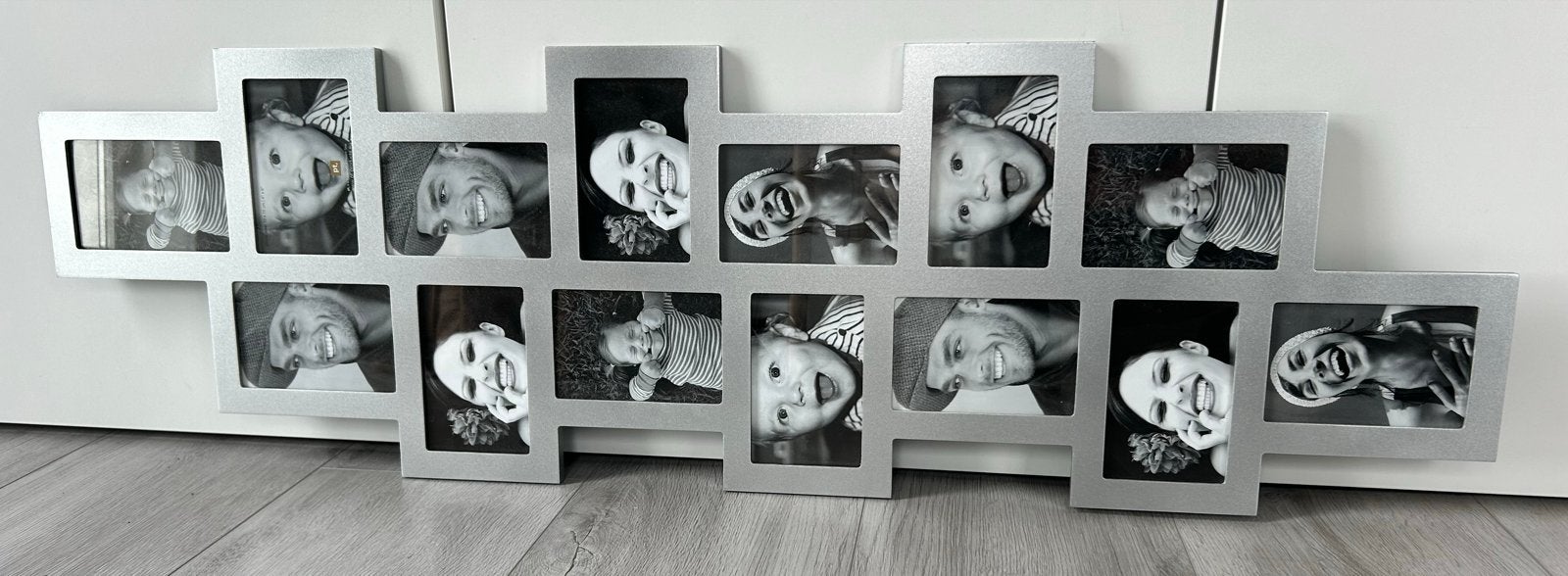 Moderne collage fotolijst voor 14 foto's, Zilver, Collagefotolijst, Ophalen of Verzenden, Zo goed als nieuw