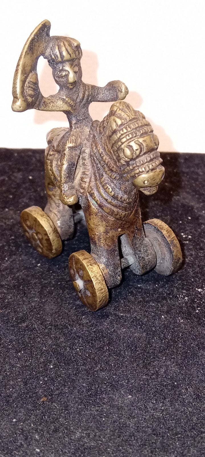 Oude Indiase templetoy. Paard met ruiter, Antiek en Kunst, Antiek | Koper en Brons, Ophalen of Verzenden