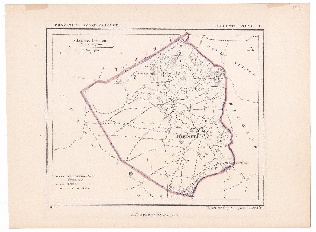 origineel, net Kuyperkaartje van de gemeente Stiphout, 1866, Gelezen, Ophalen of Verzenden, Landkaart, Jacob Kuyper
