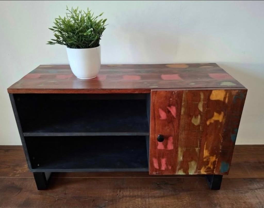 Tv-meubel 80x33x46cm van hout met metalen onderstel, nieuw, Ophalen, 50 tot 100 cm, Minder dan 100 cm, Modern