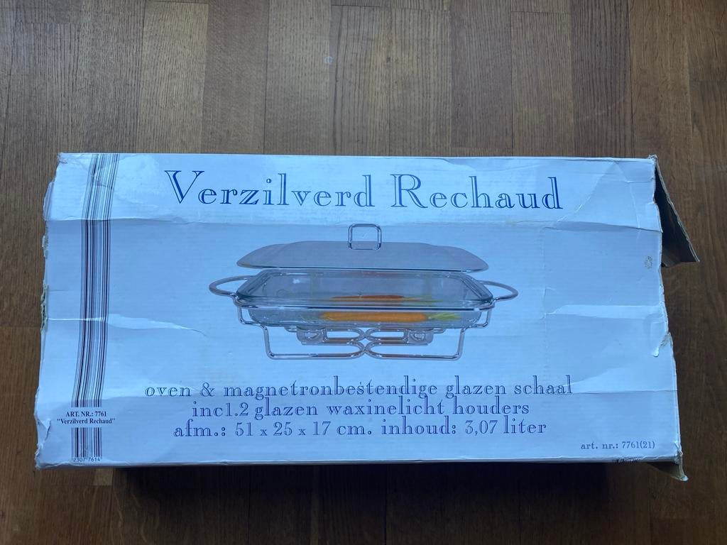 Verzilverd Rechaud met glazen schaal, Zilver, Ophalen of Verzenden, Metaal, Overige merken
