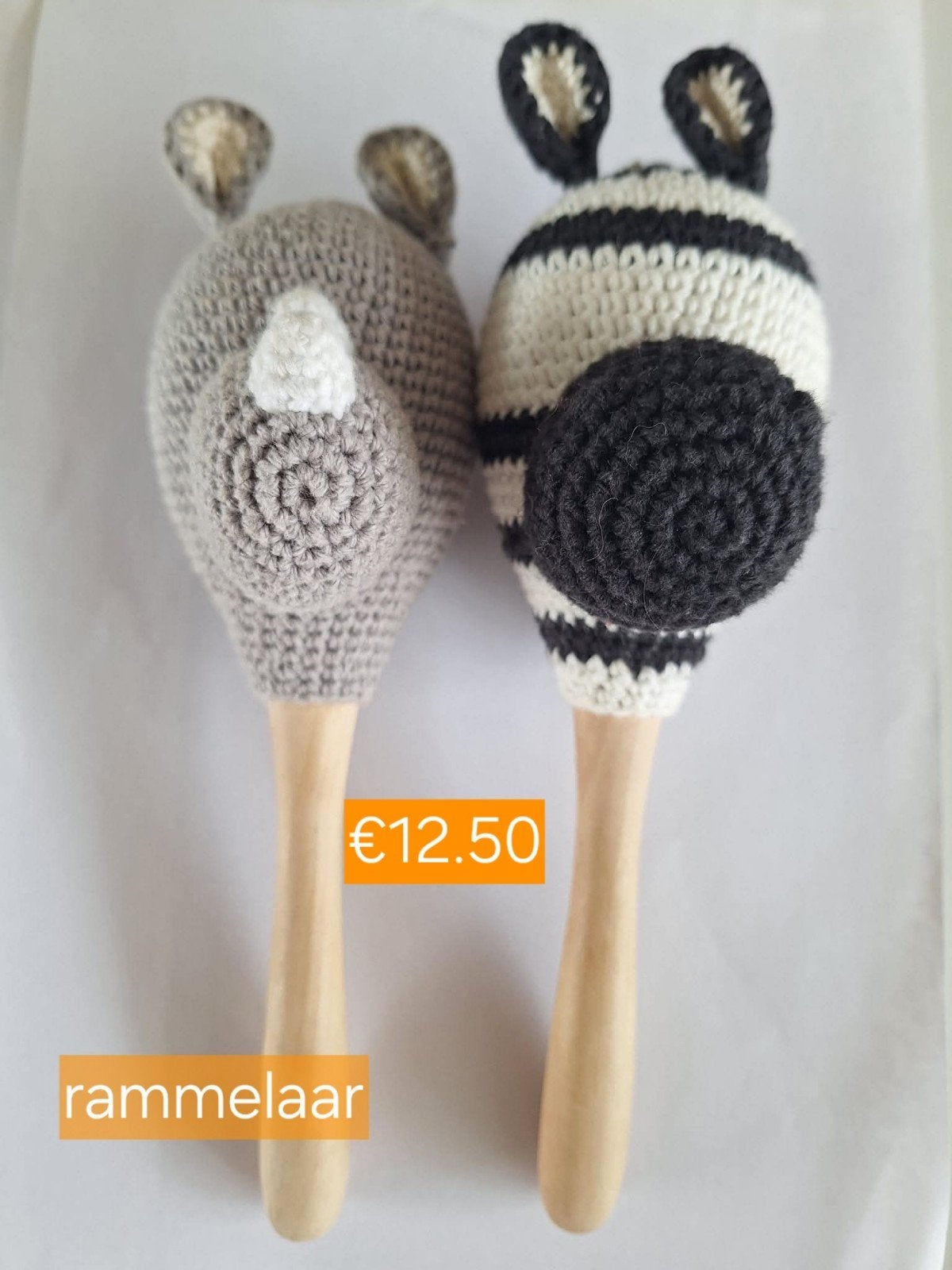 Gehaakte rammelaar giraf, neushoorn of zebra, Ophalen of Verzenden, Nieuw, Overige typen