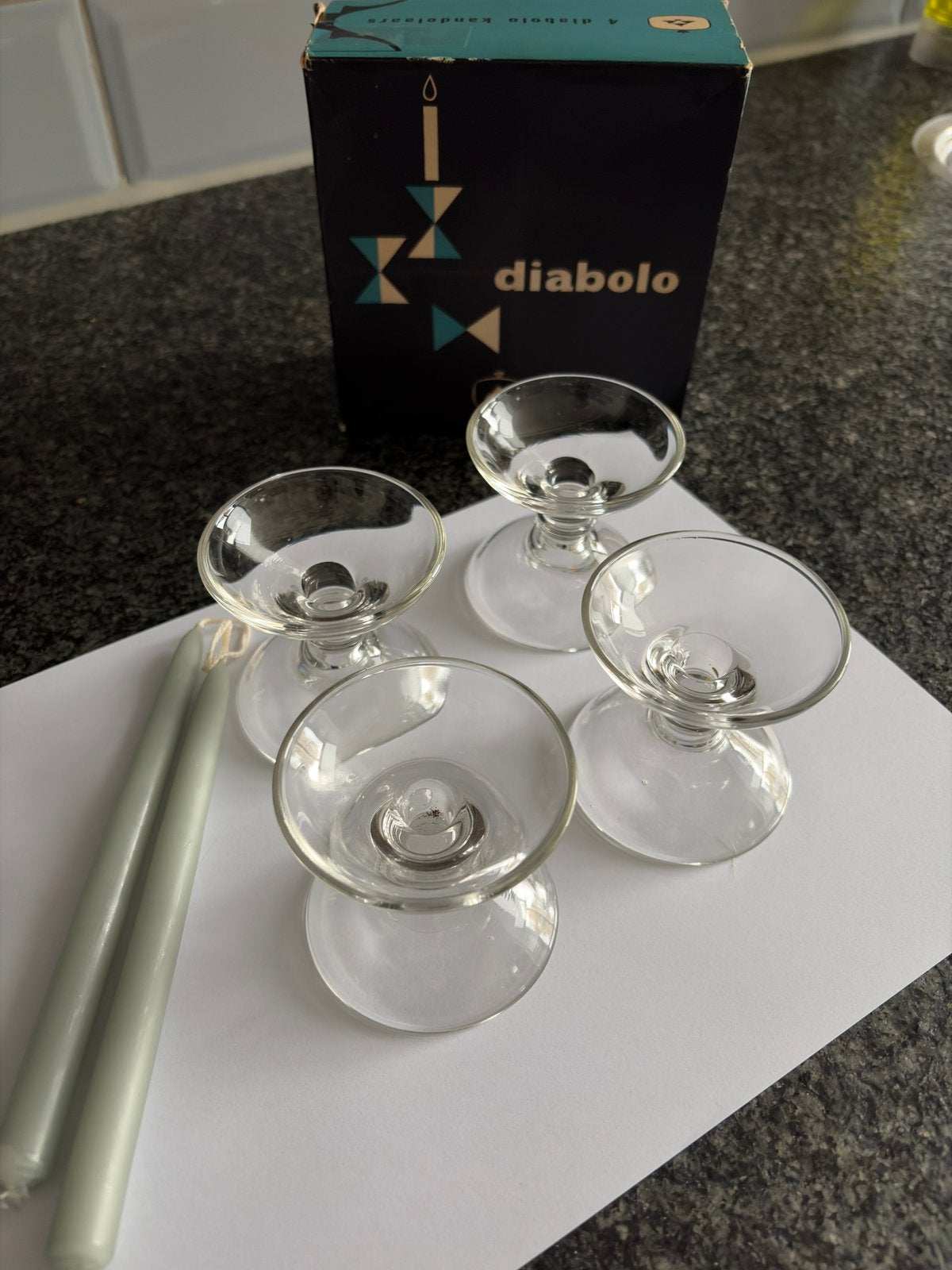 Leerdam Diabolo 4 kandelaars glas vintage 1956, Ophalen of Verzenden, Zo goed als nieuw, Glas, Kandelaar